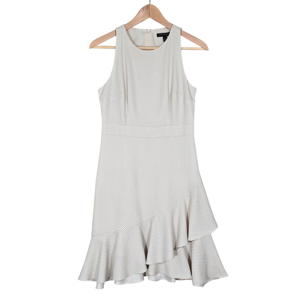 Banana Republic Women's Cream Polka Dot Ruffle Hem Sleeveless Dress 0